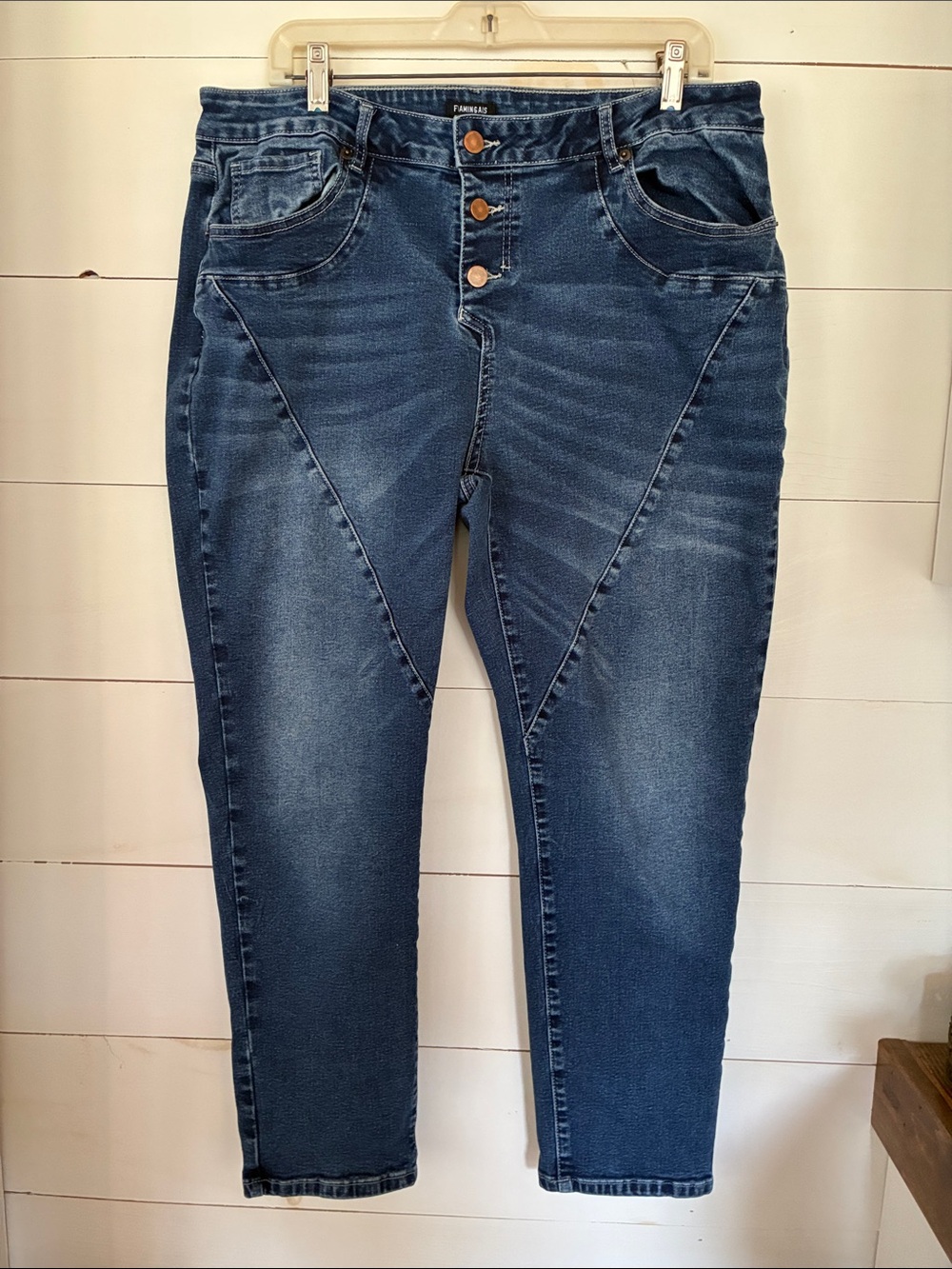 Flamingals Blue Denim Stretch Jeans with Button Fly Size 3XL